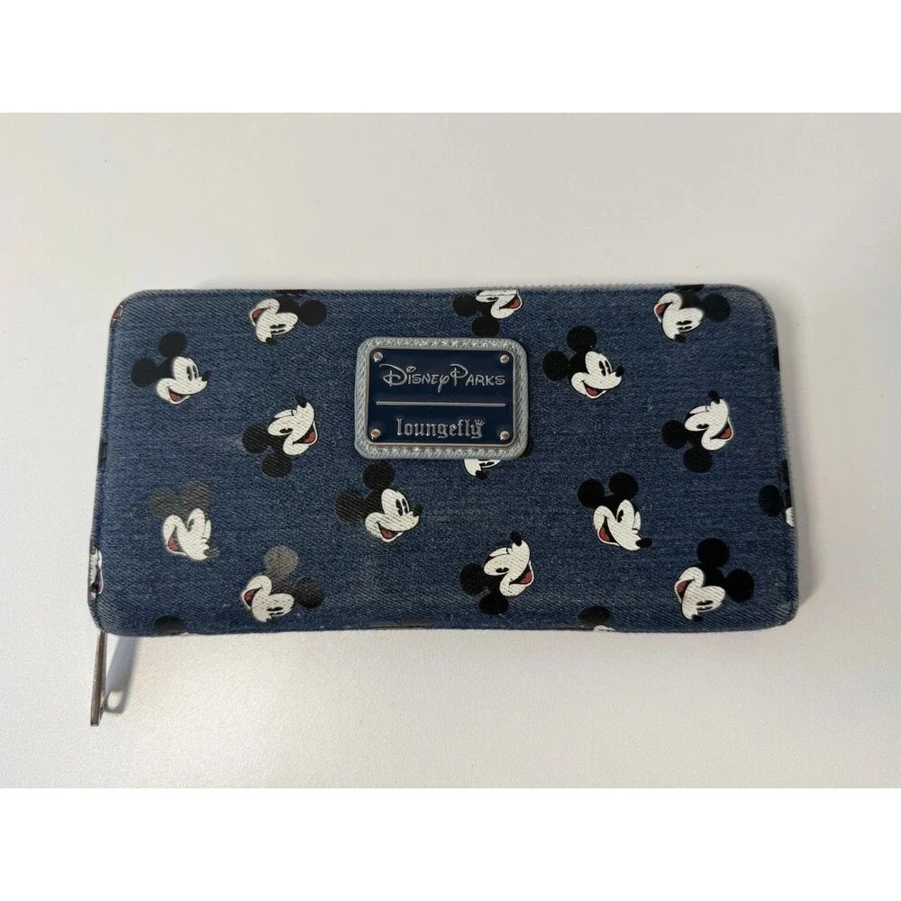 Disney Parks Mickey Mouse Denim AOP Loungefly Purse Wallet